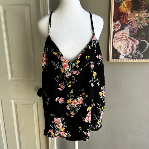 Black Floral Cami NWT Spaghetti Srraps XXL Preppy Whimsical Whimsygoth Babydoll - Picture 1 of 8